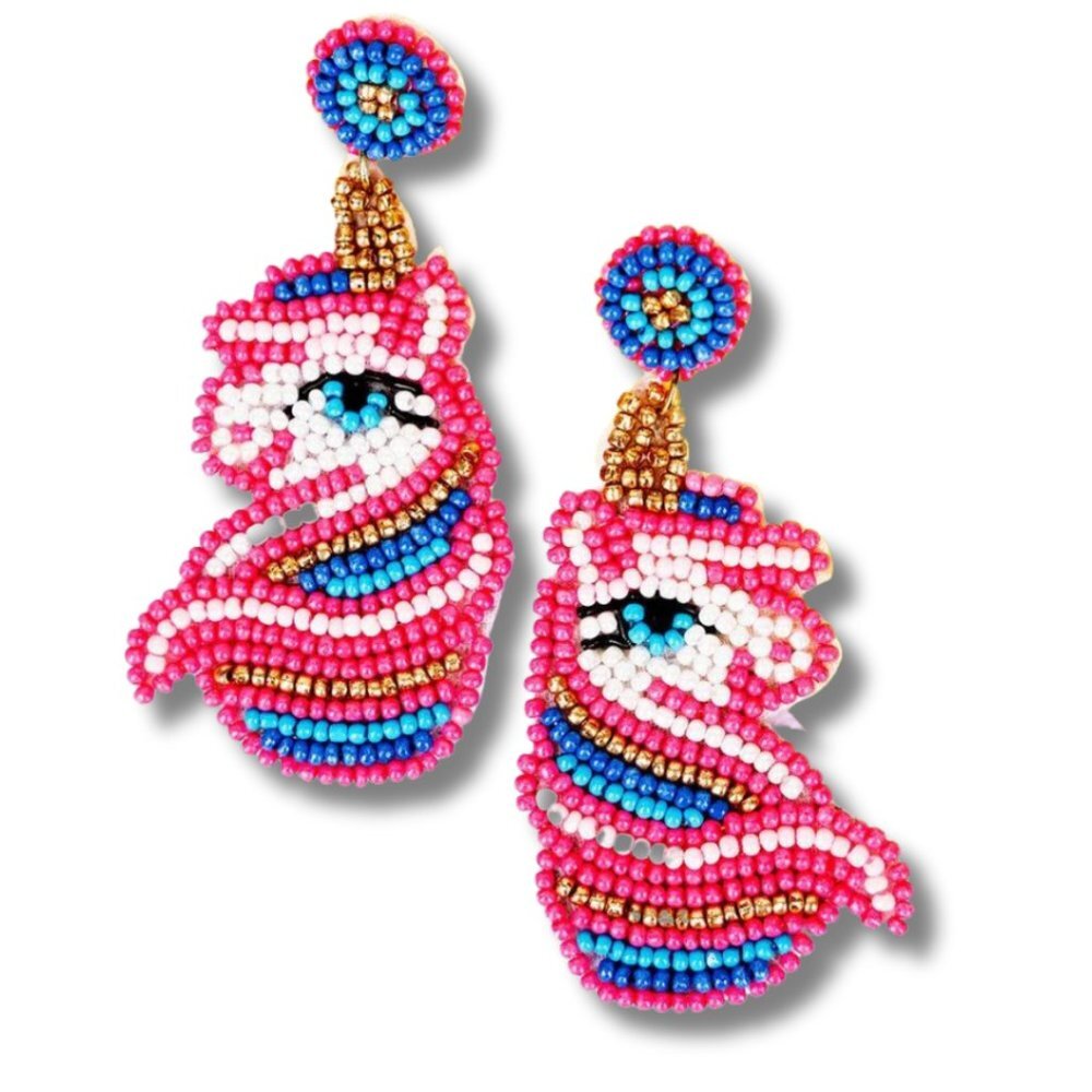 Unicorn Shaped Seed Bead Earrings NWT‎